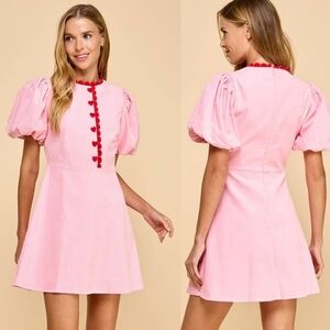 TCEC Women's Pink Red Corduroy Dress Heart Buttons Size L Coquette Girl NWOT